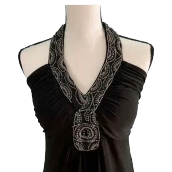 Y2K black Maxi Dress Gown halter Whimsigoth witchy sexy embellishments sz 8 - Picture 4 of 9